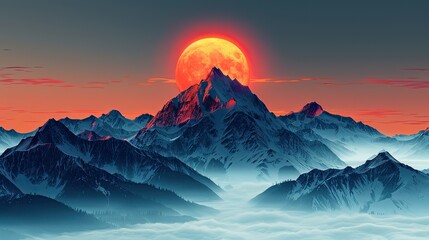 Wall Mural - An illustration of a mountain peak with a growing bar chart, symbolizing reaching the summit of success. stock image