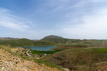 Wall Mural - Scenic views of Eğrigöl Lake and Geyik Mount which is on the Söbüçimen Plateau at the foothills of the Geyik Mountains of the Taurus Mountains, on the border of Konya and Antalya.