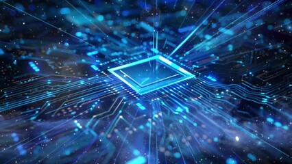 futuristic microchip cpu circuit board blue. seamless looping overlay 4k virtual video animation background
