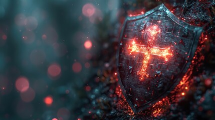 Poster - A visual of a shield with a medical cross, symbolizing strong health defenses. stock image