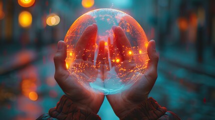 Poster - A conceptual depiction of hands holding a protective bubble around a person. image