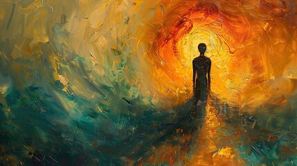 Poster - An abstract painting of a person with a health shield, symbolizing wellness. photo