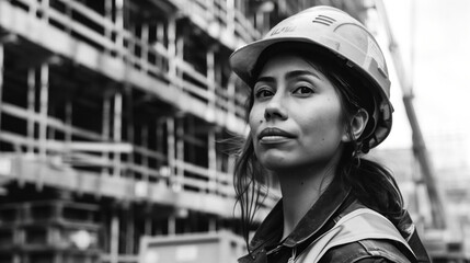 Canvas Print - Construction female worker at an urban site