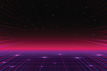 Leinwandbilder - Pixel art background.8 bit game. retro game. for game assets in vector illustrations. Retro Futurism Sci-Fi Background. glowing neon grid. and stars from vintage arcade comp