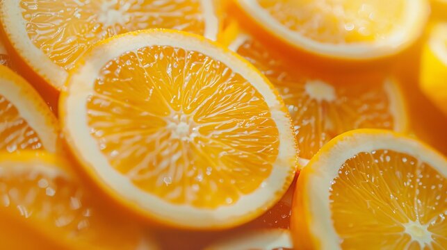 An image of sliced juicy oranges with a textured background