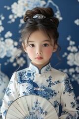 Wall Mural - Portrait of a Young Girl in Traditional Chinese Clothing