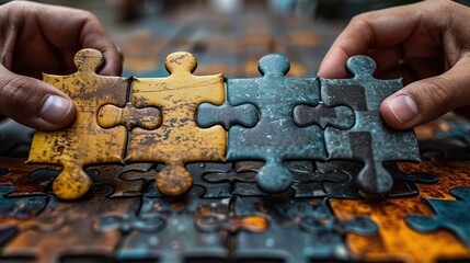 persons in business holding puzzle pieces inside an office building professionals communicate and work together hands and a team collaborating on a new plan of attack for success illustration image