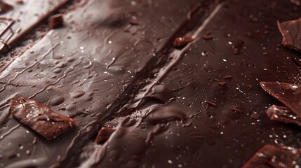 Poster - Detailed close-up of a perfectly even dark chocolate bar with visible break lines. Generative AI