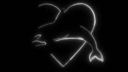 Wall Mural - white silhouette of killer whale with hearts isolated on black background