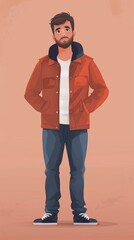 Wall Mural - Man with Beard Wearing Red Jacket and Jeans