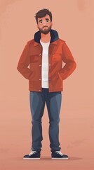 Poster - Man with Beard Wearing Red Jacket and Jeans