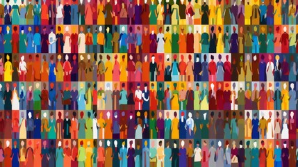 Wall Mural - Cultural Diversity Collage: Colorful People Crowd Abstract Art Seamless Pattern