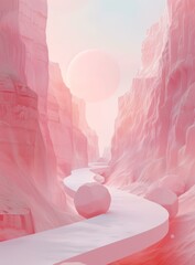 Poster - Pink Canyon With White Path And Floating Planet