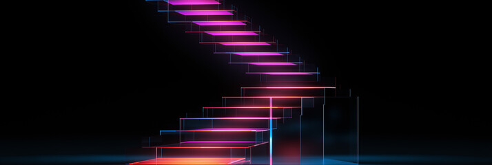 Wall Mural - a close up of a staircase with neon lights on it