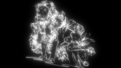 Sticker - white silhouette of lion with flower on black background