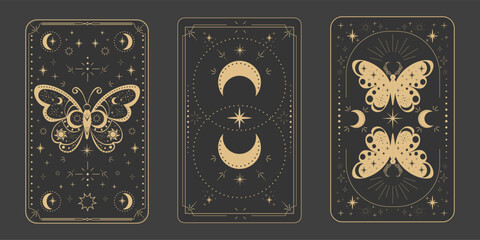 Wall Mural - tarot reverce border magic sacred cover card frame gold line border celelstial mystery esoteric deco