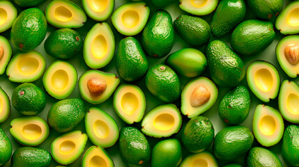 Wall Mural - Green ripe avocado top-view. Vegan healthy food background.