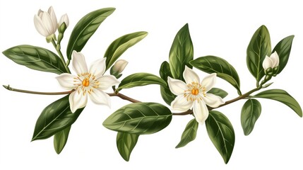 The flower of neroli isolated on a transparent background, a botanical illustration from the old era