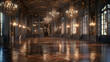 © Adnan Haider - Grand ballroom with a parquet dance floor, crystal chandeliers, and gilded mirrors.