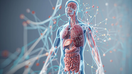 Wall Mural - a close up of a human body with multiple organs and a lot of wires