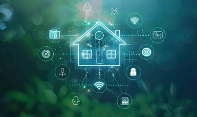Internet of Things and Communication Technology Concept - Modern graphic interface showing smart information and digital lifestyle in application software for home and business use.