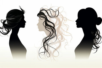 Wall Mural - Group of three women with long hair in silhouettes.