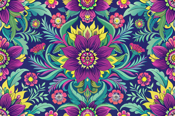 Wall Mural - Seamless pattern with floral ornament. Vector illustration in ethnic style. perfect for wallpaper and textile design