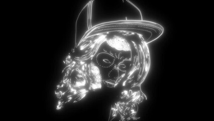 Sticker - white silhouette of sugar woman skull with hat on black background