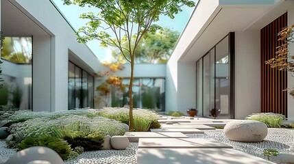 Leinwandbilder - Modern minimalist style courtyard landscape. Generative AI.