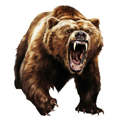 Wall Mural - drawing of an aggressive grizzly bear isolated on a transparent background