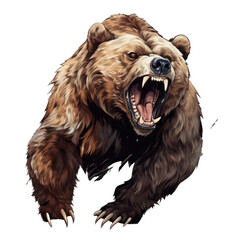 Wall Mural - drawing of an aggressive grizzly bear isolated on a transparent background