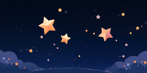 Sticker - Hand drawn cartoon beautiful stars in the night sky illustration background
