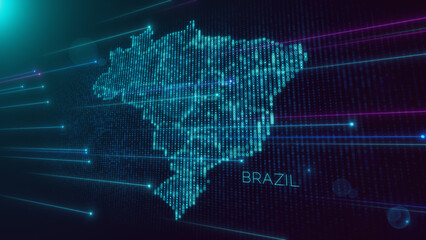 Wall Mural - abstract futuristic blue violet shiny perspective square hud particles mosaic grid and text of brazi