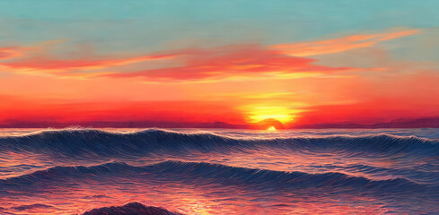 Wall Mural - sunset over the sea,panorama . ai generative