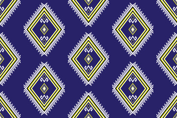 Blue Ikat fabric seamless pattern 