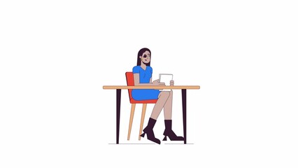 Poster - Arab woman with eyepatch raising hand at meeting line 2D character animation. Inclusion flat color cartoon 4K video, alpha channel. Disabled female employee animated person on white background