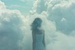 © Miss V - a girl in white dress is lost in the clouds. She is looking for the meaning of life