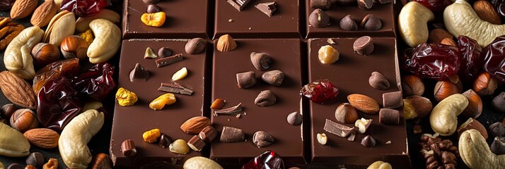 Aufkleber - Detailed close up of a chocolate bar filled with crunchy nuts, a tempting treat with rich textures. Generative AI
