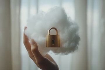 Poster - Hand Holding Digital Cloud Security Lock in Abstract Interface