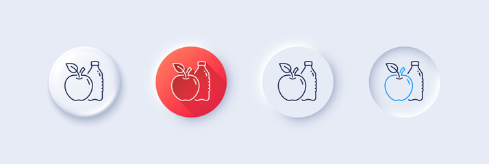 Wall Mural - Apple line icon. Neumorphic, Red gradient, 3d pin buttons. Fruit, water bottle sign. Natural food symbol. Line icons. Neumorphic buttons with outline signs. Vector