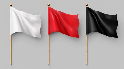 Poster - A 3D black and white flag on a stick. Simple design with bright glossy elements. Modern illustration.