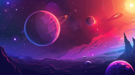Space Background. Abstract Universe with Planets and Galaxies