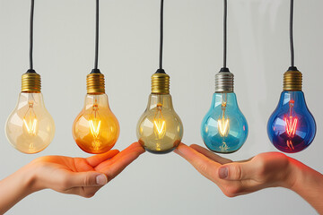 Hands holding vintage light bulbs in color, symbolic of innovative solutions