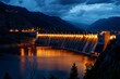 © Fitry - A hydroelectric dam at night, illuminated with strategic lighting highlighting its architecture