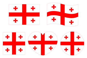 Wall Mural - set of georgian flags in different shapes, isolated on transparent background. flat vector illustrat