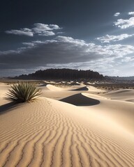 Wall Mural - Night sky with stars and the moon shining over a desert dune. Sunset in the desert with dark clouds. Thunderclouds in the desert.