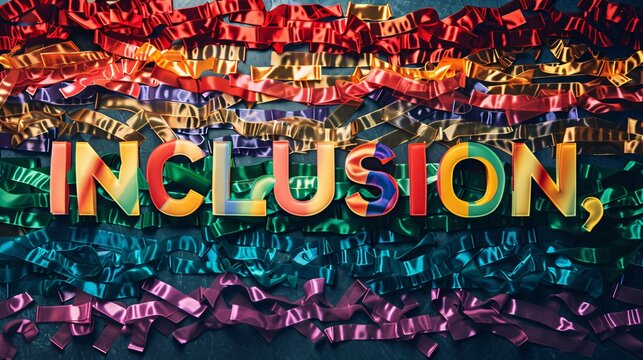 A collage of LGBTQ+ pride flags arranged in the shape of the word 