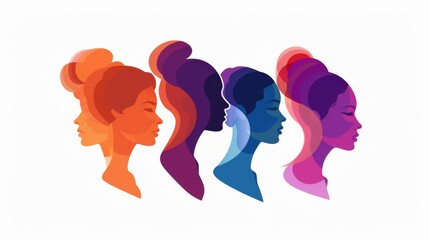 Wall Mural - Female diversity. Group multiethnic and multiracial women and girls who communicate and share information on social network and community. Head face silhouette profile. Friendship. Speak