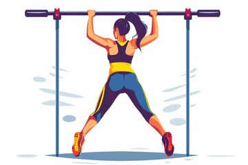 Poster - Fitness woman doing pull up exercise, suitable for gym and workout concept
