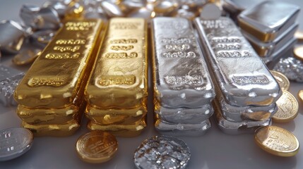 Poster - A gold and silver bullion. Generative AI.